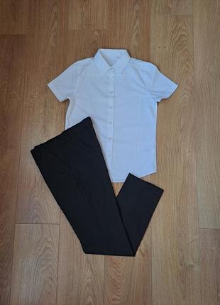 Нарядный костюм для мальчика/белая рубашка с коротким рукавом для мальчика/чёрные брюки