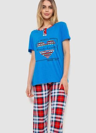 Жіноча піжама з принтом, колір електрик, 219r114