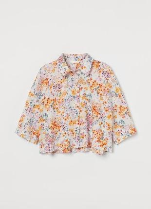Новая укороченная рубашка в цветок из льна h&m хл