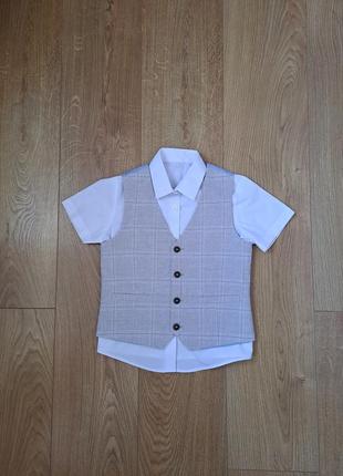 Нарядный набор/белая рубашка с коротким рукавом для мальчика/нарядная жилетка