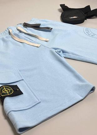 Брендові чоловічі шорти / якісні шорти stone island в блакитному кольорі на літо4 фото