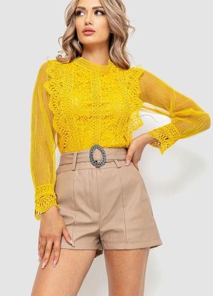 Блуза жіноча гіпюрова класична, колір гірчичний, 204r150