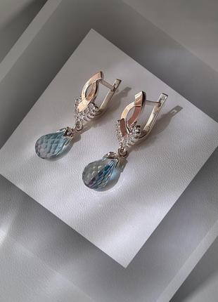 🛍 серьги серебро с золотом мультиколор фианит