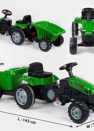 Трактор педальний з причепом pilsan 07-316 green (1) клаксон на кермі, сидіння регульоване, задні колеса з