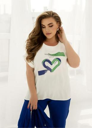 Костюм — трійка жіночий брючний спортивний, футболка, кофта з капюшоном, штани, батал синій електрик2 фото