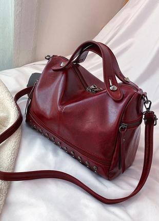 Жіноча середня сумка зі шкірозамінника, сумка жіноча бордова al-3769-91