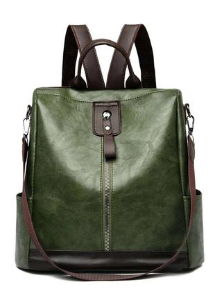 Жіноча сумка рюкзак 2в1 зі шкірозамінника, колір зелений al-3770-40