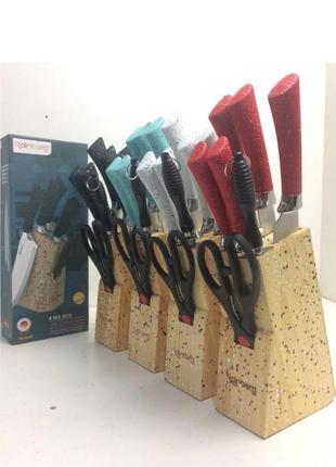 Набор ножей rainberg rb-8806 на 8 предметов с ножницами + подставка черный