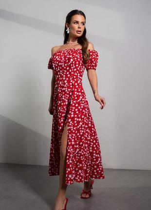 Красное ретро платье из цветочного хлопка, штапель, повседневный