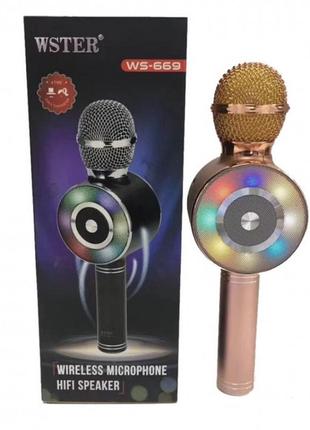 Караоке мікрофон wster ws-669 бездротовий мікрофон із вбудованим динаміком (usb, microsd, aux, bluetooth)