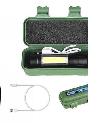 Світлодіодний ліхтарик акумуляторний xpe+cob+light a-2821 ручний, чорний