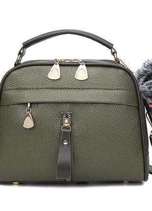 Жіноча сумка на блискавці, зелена сумка через плече середнього розміру, сумка зі шкірозамінника зелена, al-4554-40