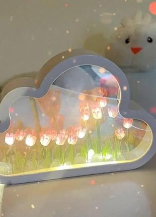 Нічник настільний із тюльпанами світильник у хмарі дзеркало, приліжковий світильник