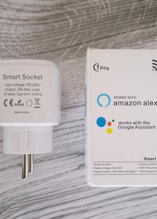 Умная смарт wifi розетка smart socket 20а с счетчиком электроэнергии, розетка smart plug з энергометром белая