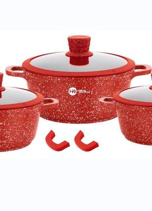 Набор кастрюль higher kitchen с антипригарным покрытием, набор круглых кастрюль с крышками, hk-325 красный