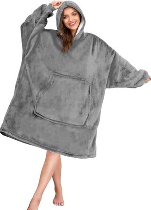 Толстовка – плед с капюшоном huggle hoodie blanket, плед с рукавами (серый)