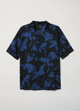 Рубашка з коротким рукавом для чоловіка h&m 0656677-002 l темно-синій