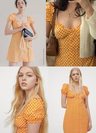 Оранжевое платье в цветочек на пуговицах h&m платье цветочный принт рукава-фонарики оранжевого цвета
