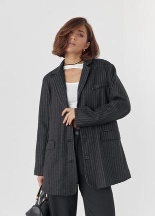 Женский однобортный пиджак в полоску - черный цвет, s (есть размеры)
