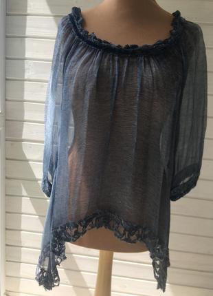 Свободная полупрозрачная туника цвет бледно синий разм оверсайз.