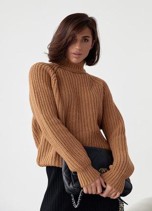 Женский свитер с рукавами-регланами - коричневый цвет, l (есть размеры)