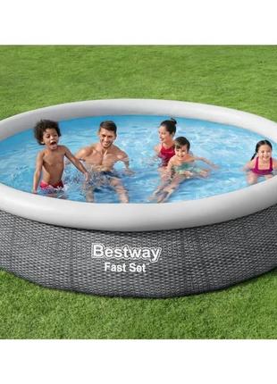 Бассейн надувной с фильтр-насосом 1249 л/ч bestway fast set pools "ротанг" 366х76 см (57445)