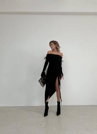 Жіноча сукня міді в рубчик колір чорний р.42/44 448759