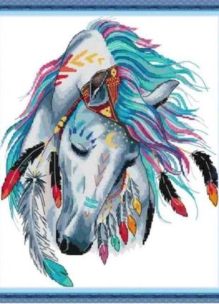 Набір для вишивання за нанесеною на канву схемою  "rainbow horse". aida 14ct printed,31*37см