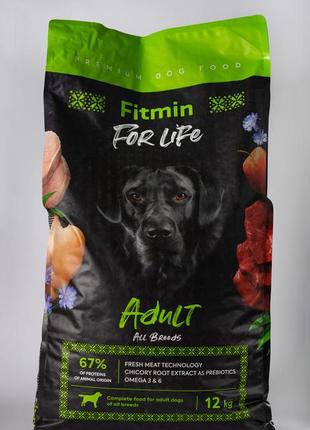 Сухой корм fitmin premium for life adult all breeds для взрослых собак всех пород 12 кг