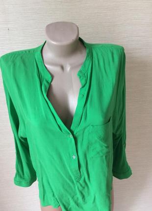 Женская зелёная рубашка  из натуральной ткани