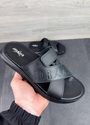 Мужские кожаные шлепанцы jordan women натуральная кожа, кожаные мужские тапочки натуральная кожа черные