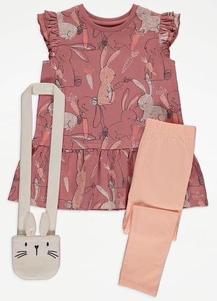 Красивый комплект george: платье/туника, лосины и сумочка на девочку 4-5 лет.