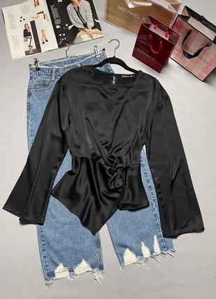 Черная атласная блуза boohoo