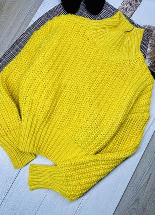Жовтий об’ємний светр h&m xs s oversize в’язана кофта об’ємна джемпер з широкими рукавами