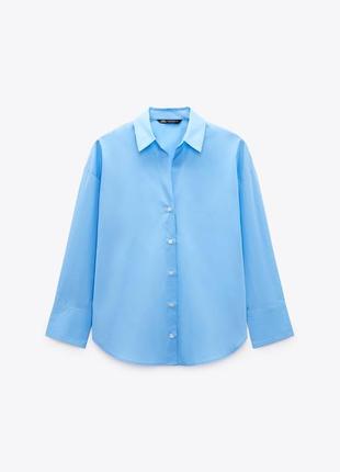 Поплінова блакитна базова сорочка zara / поплиновая голубая рубашка зара