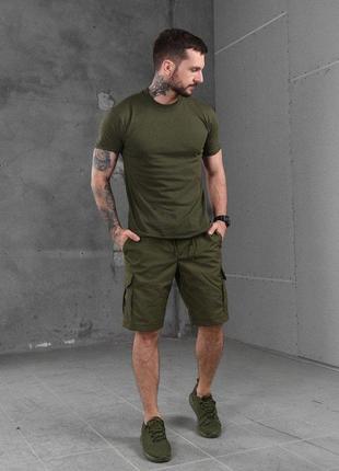 Літній тактичний чоловічий комплект хакі футболка шорти