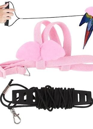 Шлея з повідцем для папуг "rori" рожева 200 см.