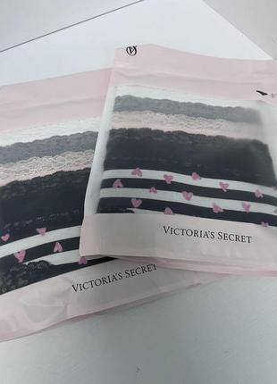 Набір трусиків victoria's secret, 5-pack lace waist cotton cheeky panties s  різнокольорові