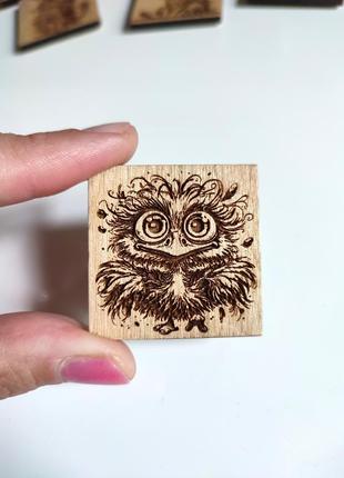 Магнит деревянный страус handmade 👉 4x4см