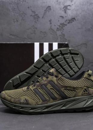 Чоловічі літні кросівки adidas хакі зелені камуфляж сітка