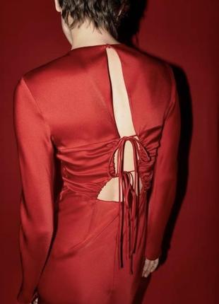 Довга червона атласна сукня zara new5 фото