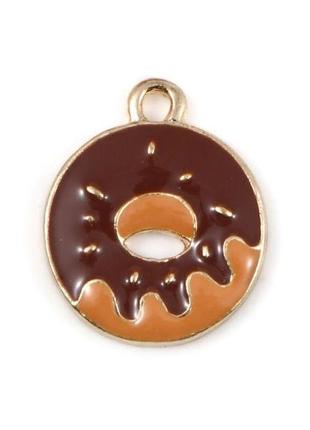 Підвіска finding кулон пончик золотистий емаль коричнево-помаранчева 17 мм x 14 мм