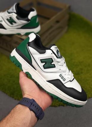 New balance 550 білі з чорним та зеленим шкіра