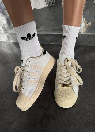 Кросівки adidas superstar white beige