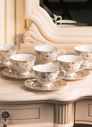 Керамический чайный набор 6 персон (12 предметов) белый сервиз чайный керамический набор посуды для чая