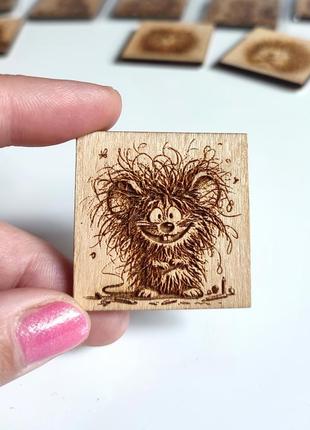 Магніт із дерева кумедна миша handmade 👉 4x4см