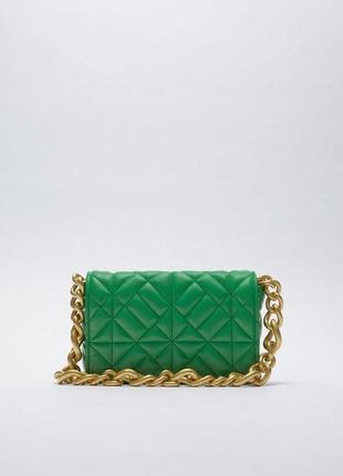 Зеленая сумочка с золотой цепью, женская зеленая сумочка