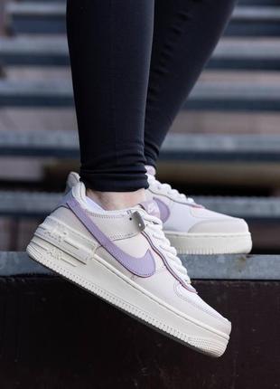 Жіночі білі кросівки nike air force 1 shadow white purple