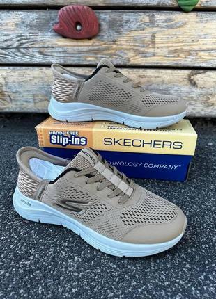 Літні кросівки сітка skechers slip-ins дуже зручні та легкі пісочні, кросівки чоловічі літні сітка пісочні