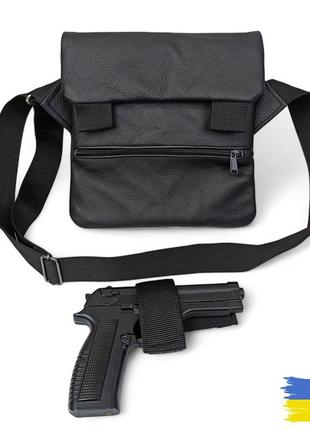 Тактическая кожаная сумка с кобурой, мужской мессенджер, борсетка - черный слинг, мужская сумка через плечо
